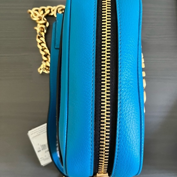 MOSCHINO COUTURE Lambskin Blue Leather Gold Chain Crossbody/Clutch - Picture 9 of 16
